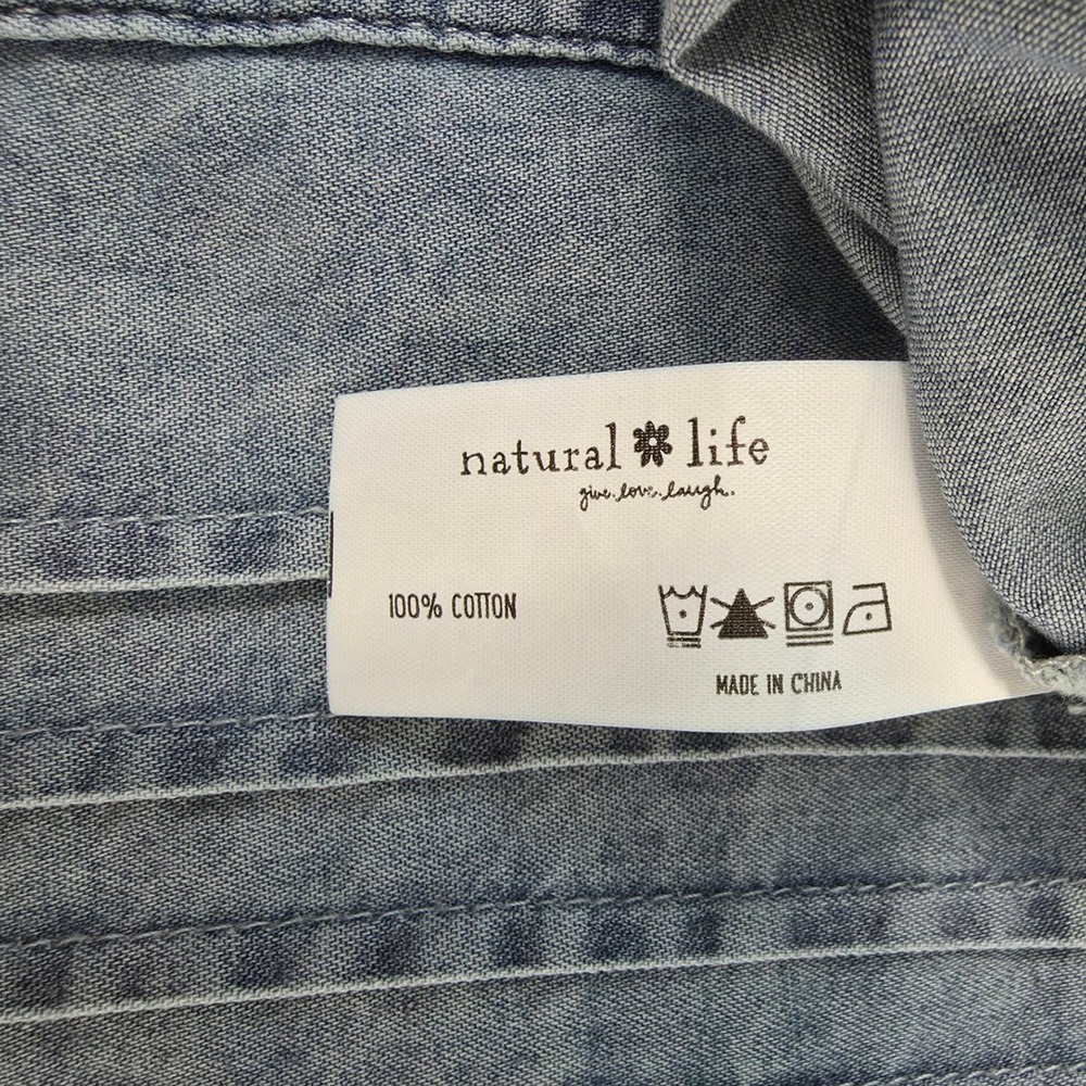 Natural Life Long Sleeve Chambray Cropped Top Sz S Pintuck Boxy Oversized Boho - Picture 8 of 10